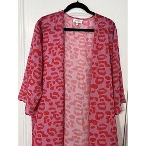 NWOT Plus Size Pink And Red Cheetah Animal Print Boutique Kimono Cardigan